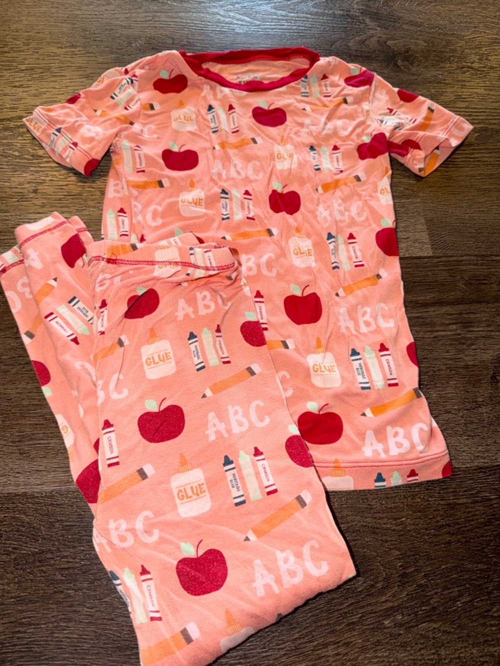 Kickee Pants 8 Kids Pink Apple & School Supplies Pajama Set
